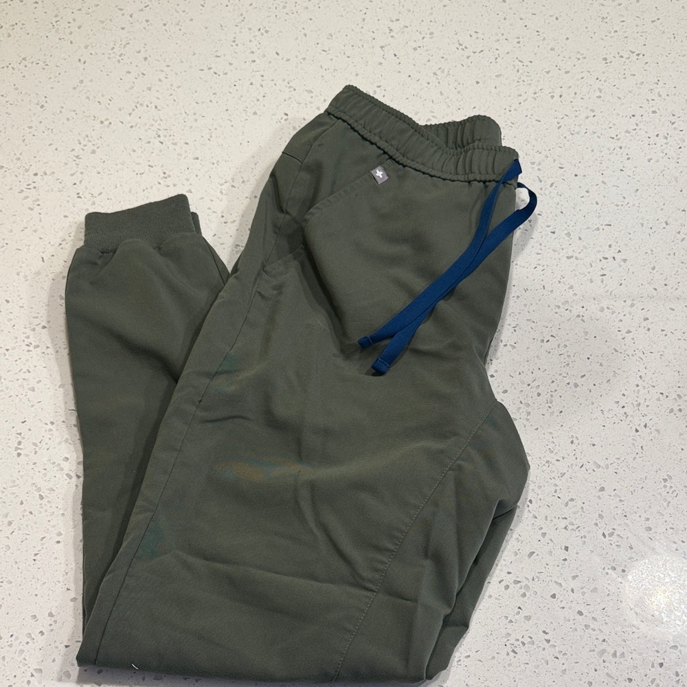 Figs Olive Joggers with Blue Drawstring